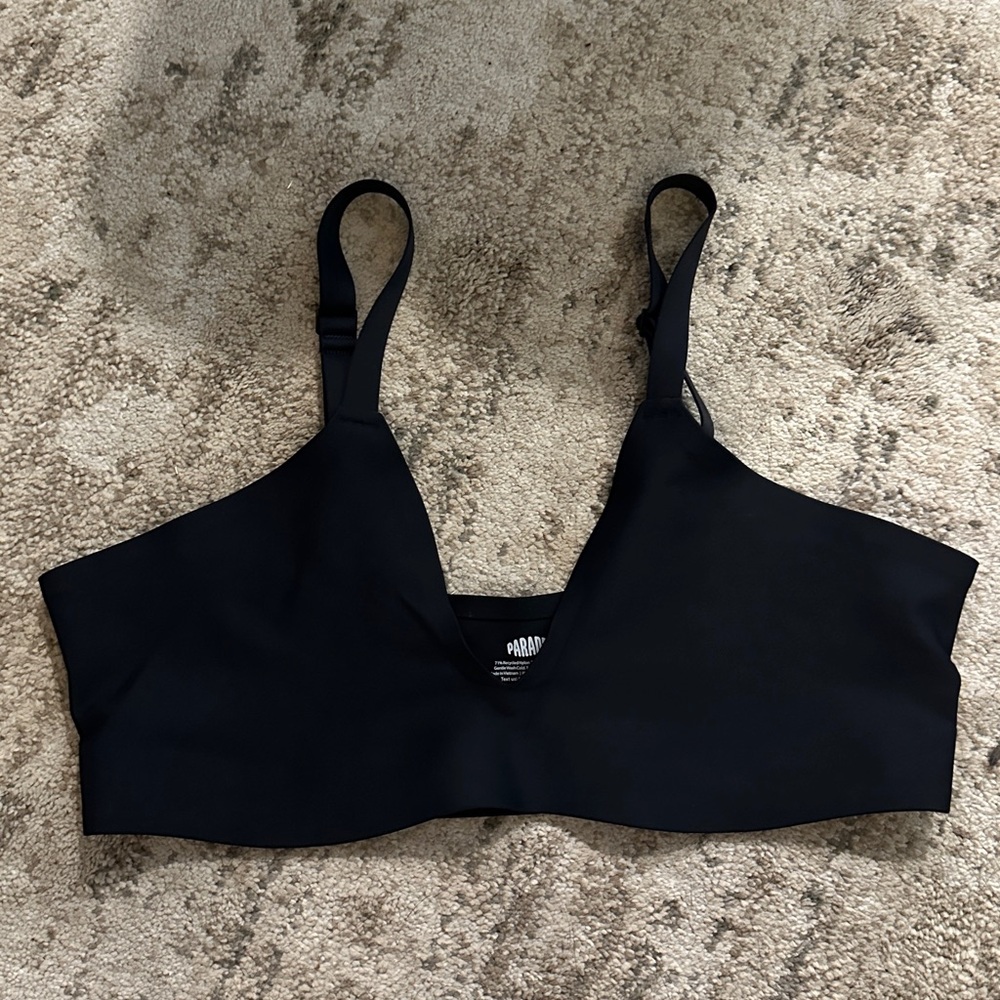 Black nylon bra (no padding/underwire)